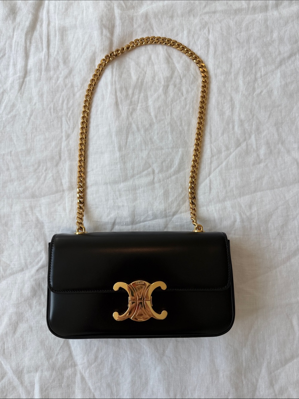 NWT Celine Black Leather Triomphe Chain Shoulder Bag